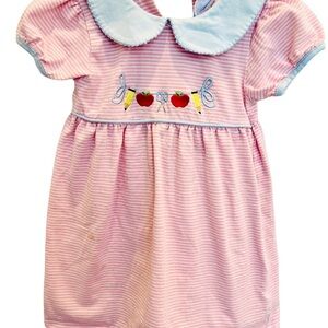 Trotter Street Kids Toddler Pink Striped Back-To-School Dress with Embroidery
